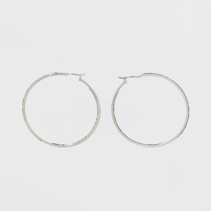 slide 2 of 3, Hoop with Pave Stones Earrings - A New Day™ Silver, 1 ct