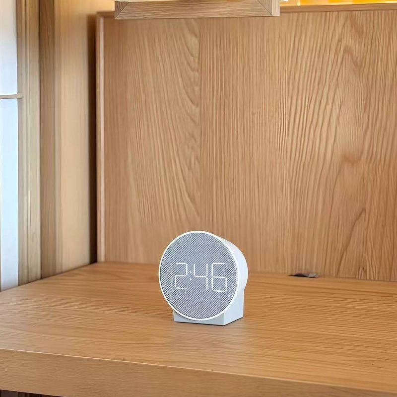 slide 2 of 4, Round Time Table Clock Gray - Capello: Modern ABS Nightstand Alarm with USB Port, LED Display, 3 Brightness Levels, 1 ct