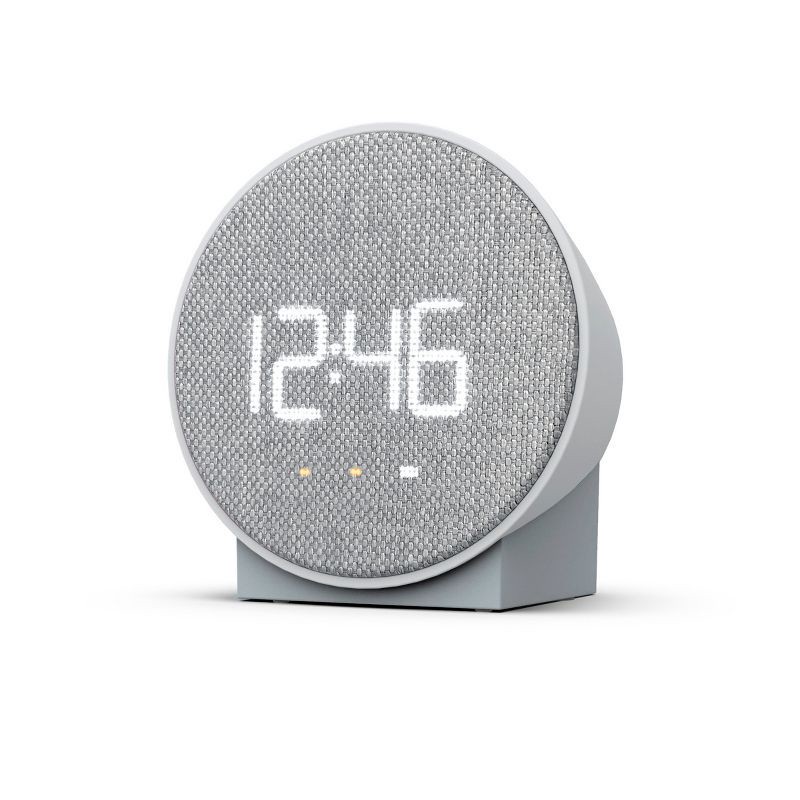 slide 4 of 4, Round Time Table Clock Gray - Capello: Modern ABS Nightstand Alarm with USB Port, LED Display, 3 Brightness Levels, 1 ct