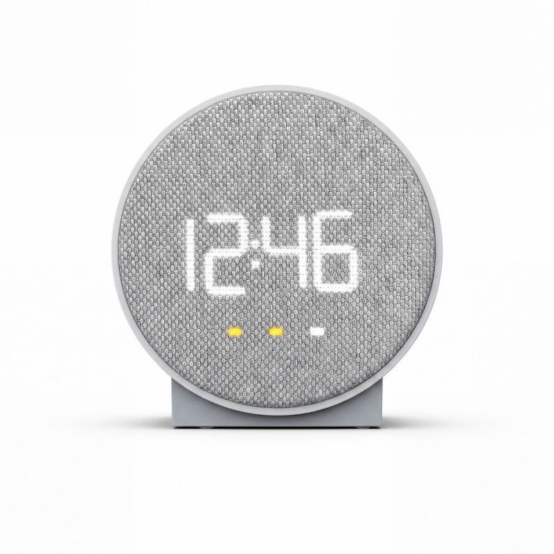 slide 1 of 4, Round Time Table Clock Gray - Capello: Modern ABS Nightstand Alarm with USB Port, LED Display, 3 Brightness Levels, 1 ct