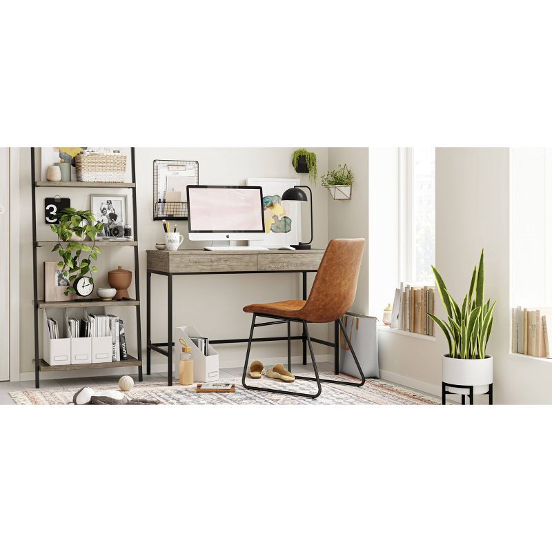 slide 3 of 7, 2pk Bowden Faux Leather Dining Chairs with Black Legs Caramel - Threshold™, 2 ct