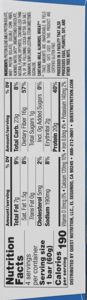 slide 6 of 9, Quest Protein Bar, Oatmeal Chocolate Chip Flavor, 4 ct