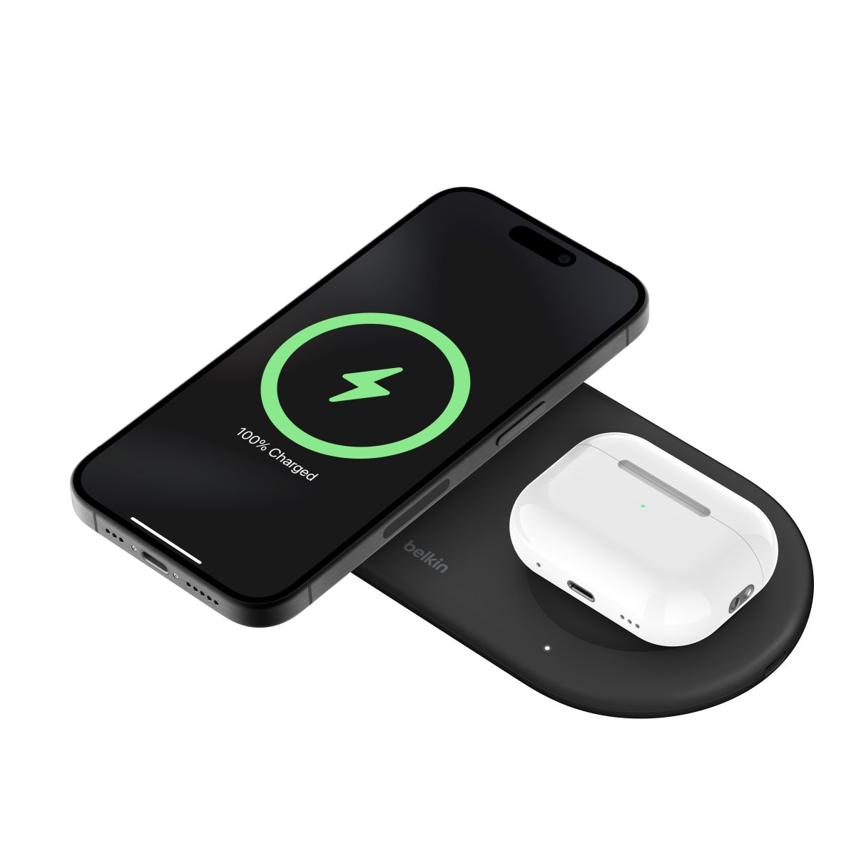slide 1 of 9, Belkin BoostCharge Pro 2-in-1 MagSafe-Compatible Wireless Charging Pad w/ Qi2 15W + Additional USB-C Port, Fast Charger for iPhone 15, iPhone 14, & iPhone 13 Series, AirPods, and More - Black, 1 ct