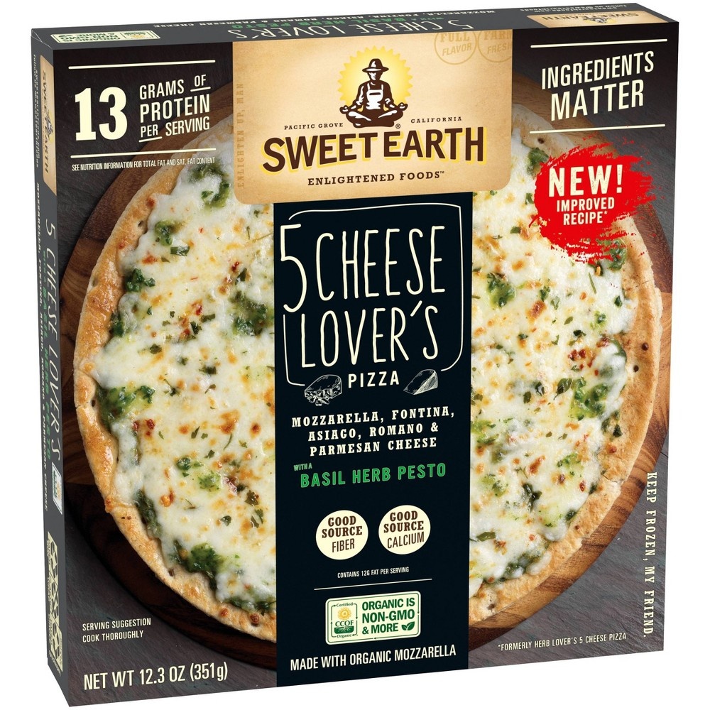 slide 6 of 9, SWEET EARTH Pizza Sweet Earth Five Cheese Lover's Frozen Pizza, 12.3 oz