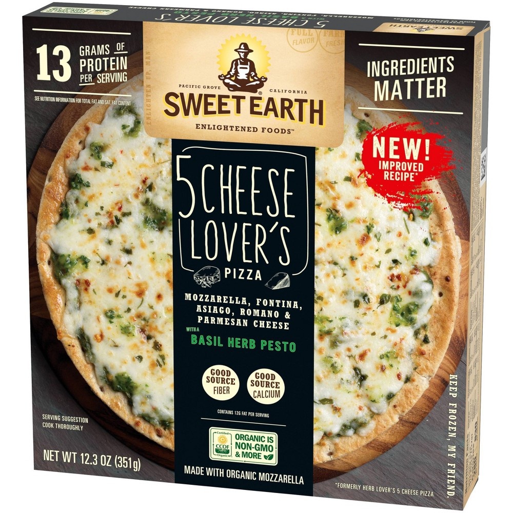 slide 7 of 9, SWEET EARTH Pizza Sweet Earth Five Cheese Lover's Frozen Pizza, 12.3 oz