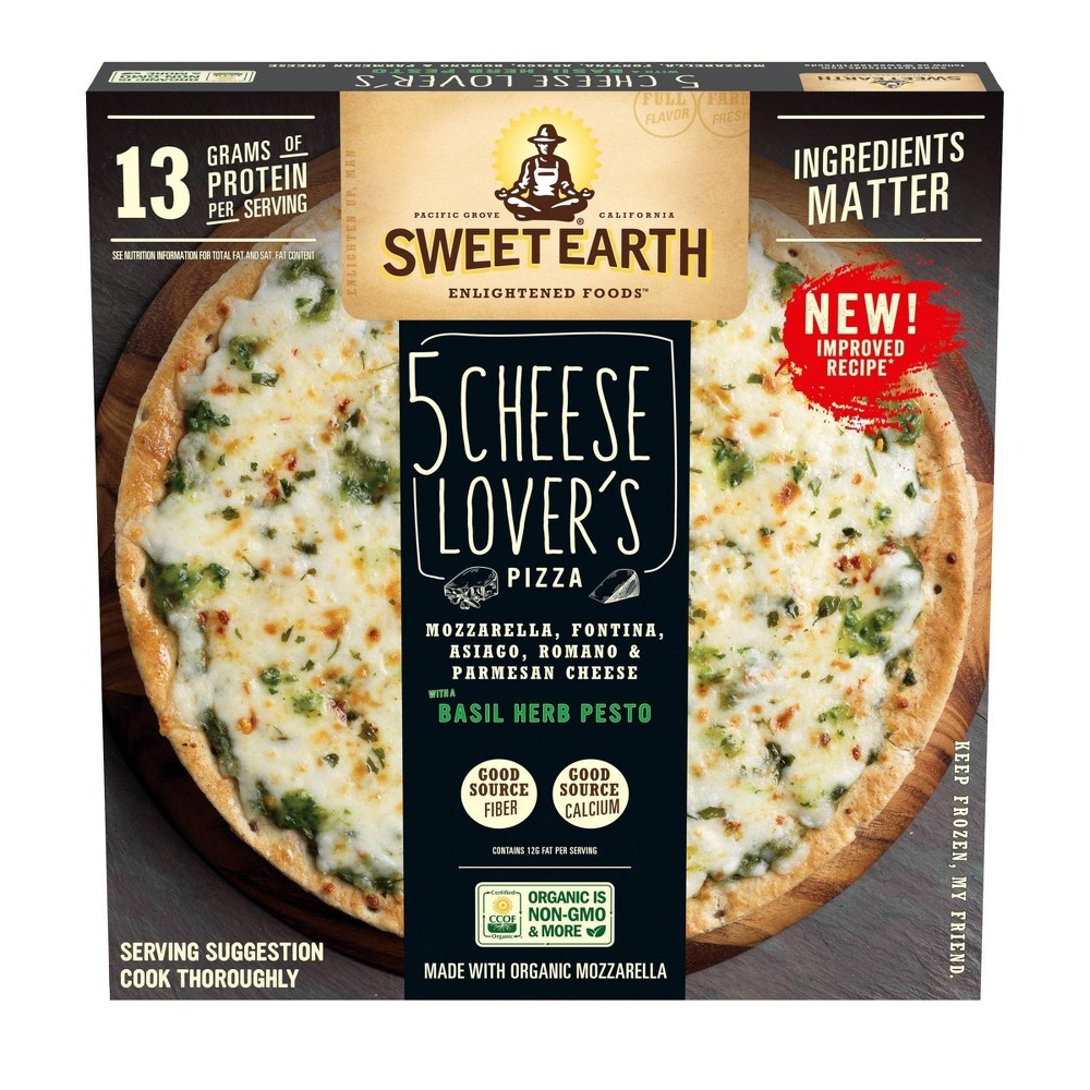 slide 9 of 9, SWEET EARTH Pizza Sweet Earth Five Cheese Lover's Frozen Pizza, 12.3 oz