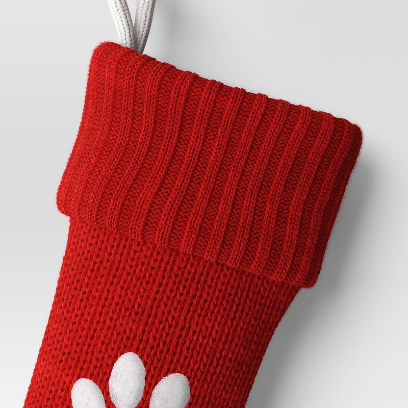 slide 3 of 4, 20" Knit Monogram Christmas Stocking Red Paw Print - Wondershop™, 1 ct