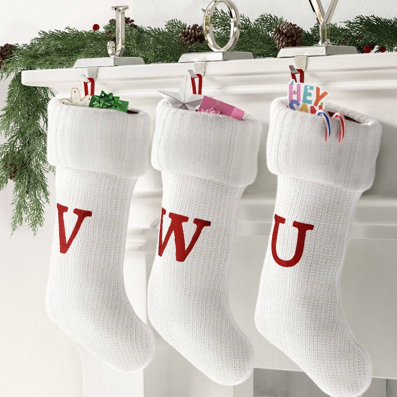 slide 2 of 3, Knit Monogram Christmas Stocking White V - Wondershop™, 1 ct