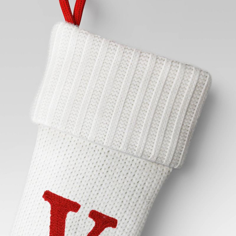 slide 3 of 3, Knit Monogram Christmas Stocking White V - Wondershop™, 1 ct