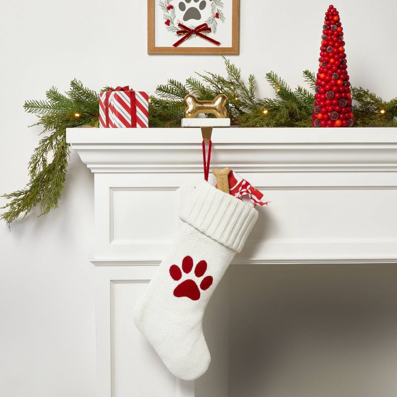 slide 2 of 3, 20" Knit Monogram Christmas Stocking White Paw Print - Wondershop™, 1 ct