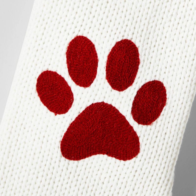 slide 3 of 3, 20" Knit Monogram Christmas Stocking White Paw Print - Wondershop™, 1 ct
