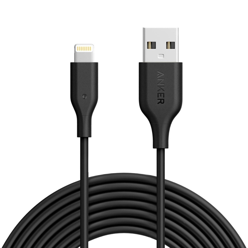 slide 3 of 6, Anker 6' PowerLine Lightning to USB-A Round Cable - Black, 1 ct