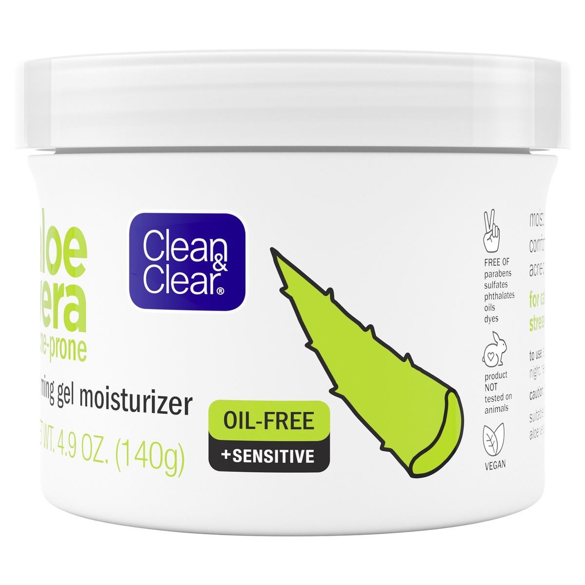 slide 3 of 7, Clean & Clear Aloe Vera Calming Gel Acne Facial Moisturizer for Acne-Prone & Sensitive Skin, Oil-Free Daily Moisturizing Gel, Vegan, No Animal Testing, Paraben- & Dye-Free, 4.9 oz, 3.4 oz