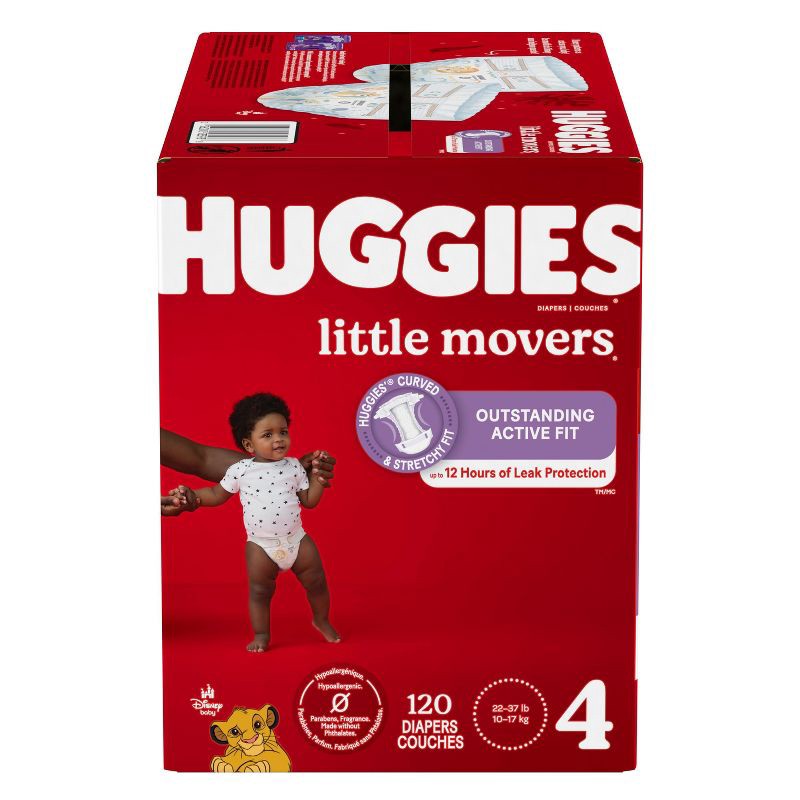 slide 2 of 12, Huggies Little Movers Diapers - Size 4 - 120ct, 4 x 120 ct