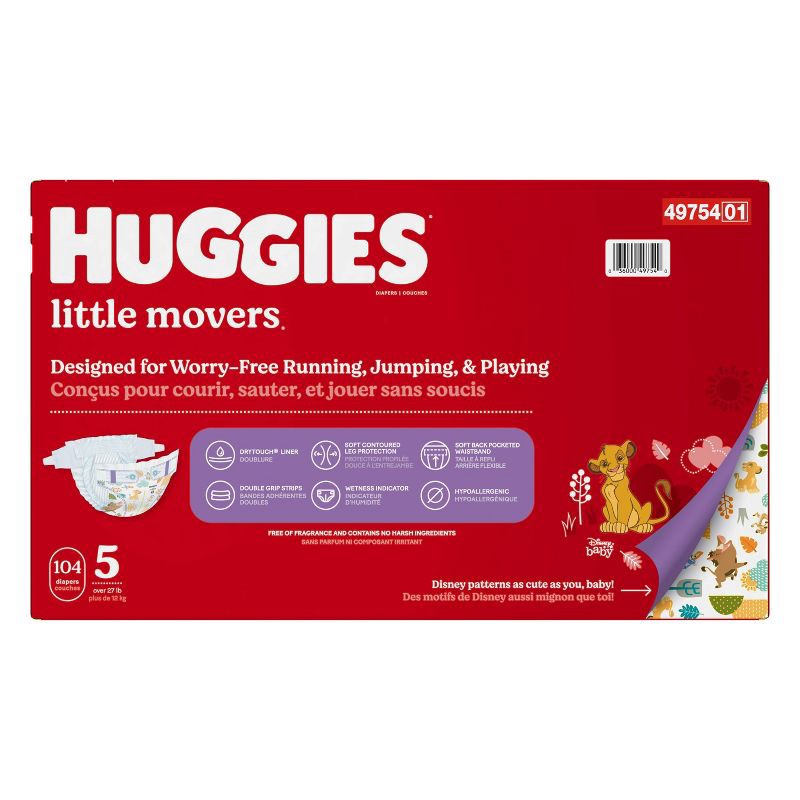 slide 4 of 11, Huggies Little Movers Baby Disposable Diapers - Size 5 - 104ct, 104 ct