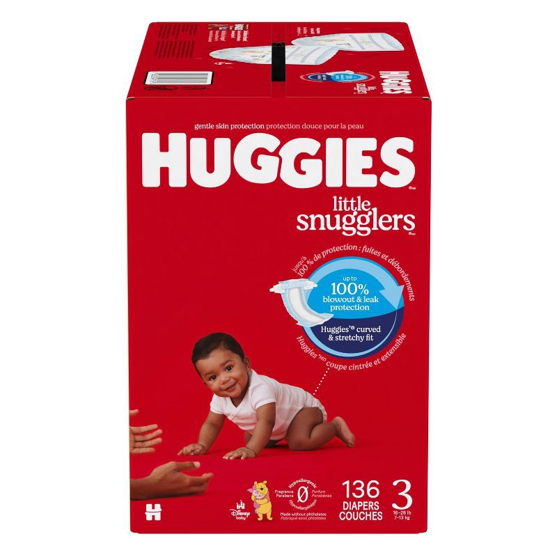 slide 2 of 14, Huggies Little Snugglers Diapers - Size 3 - 136ct, 3 x 136 ct