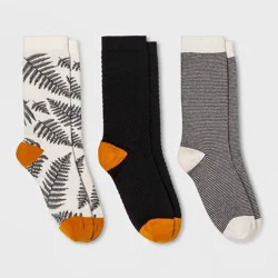 Women's Fern 3pk Crew Socks - A New Day™ Black 4-10: Botanical Pattern, Lightweight Knit, No Cuff