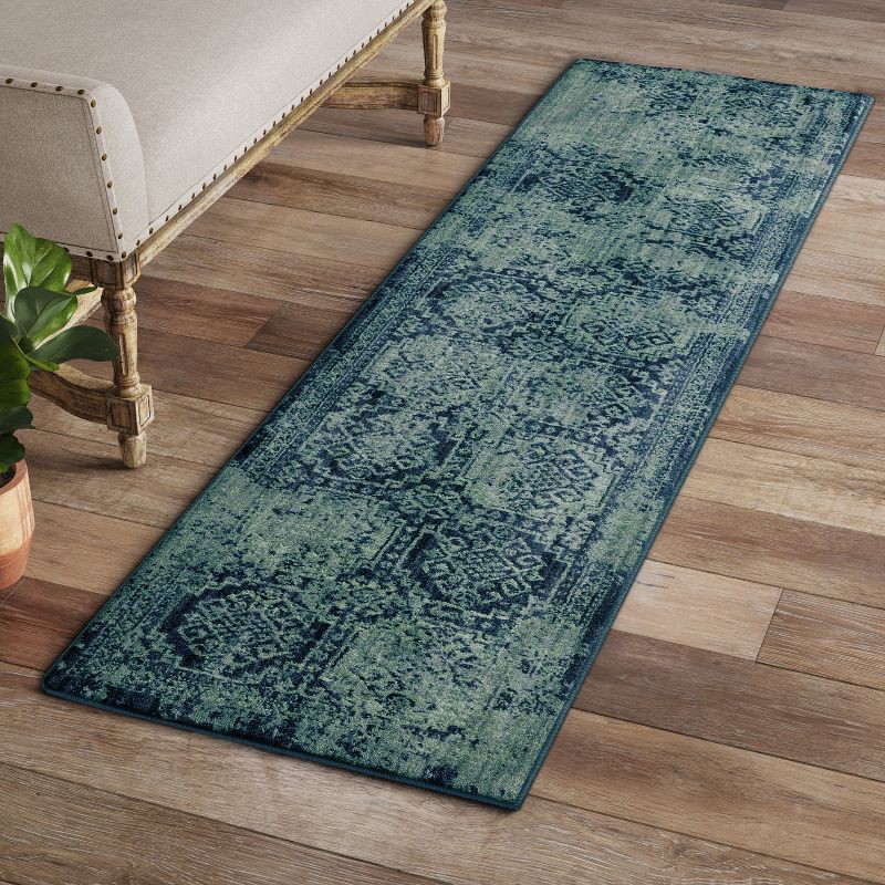 slide 3 of 3, 2'x7' Runner Overdyed Rug Turquoise - Threshold™, 1 ct