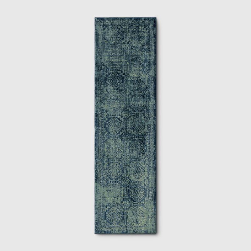 slide 1 of 3, 2'x7' Runner Overdyed Rug Turquoise - Threshold™, 1 ct
