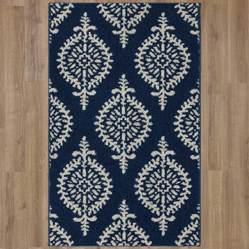 slide 3 of 4, 2'6"x4' Washable Paisley Tufted Accent Rugs Indigo - Threshold™: Skid-Resistant, Medium Pile, Indoor, Navy Blue, 1 ct