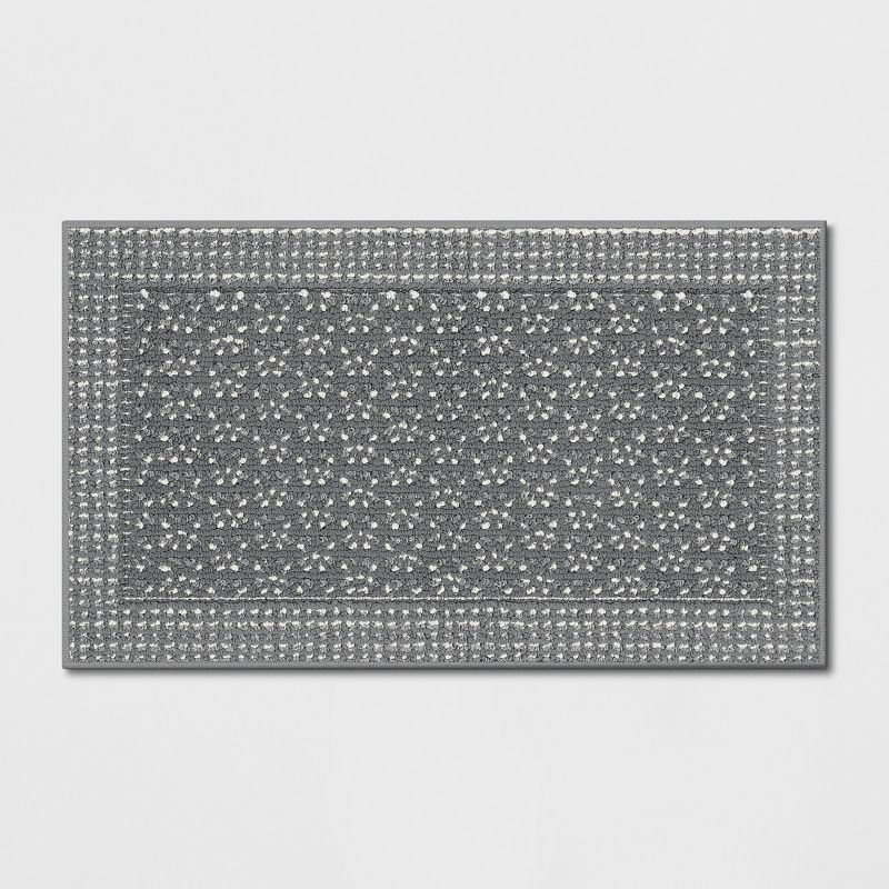 slide 1 of 3, 1'8"x2'10" Washable Geometric Border Tufted Accent Rug Radiant Gray - Threshold™: Indoor Entryway Mat, Skid-Resistant, 1 ct