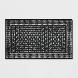 1'8"x2'10" Washable Geometric Border Tufted Accent Rug Black - Threshold™: Indoor Entryway Mat, Skid-Resistant