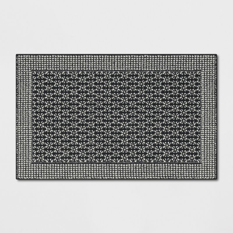slide 1 of 3, 2'6"x3'10" Washable Geometric Border Tufted Accent Rug Black - Threshold™, 1 ct