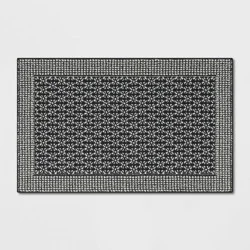 2'6"x3'10" Washable Geometric Border Tufted Accent Rug Black - Threshold™