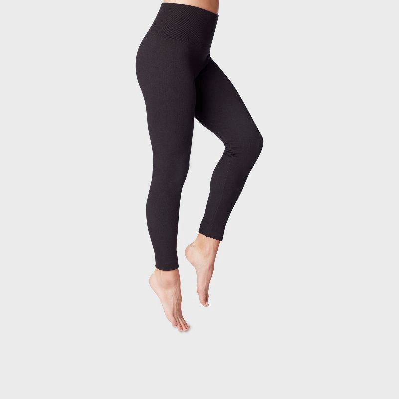 Women's High-Waist Seamless French Terry Leggings - A New Day Black S/M 1  ct