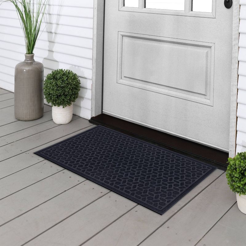 slide 3 of 4, 1'6"x2'6" Solid Tufted Doormat Navy - Mohawk: Outdoor & Indoor Weather-Resistant Low Pile Rectangle Mat, 1 ct