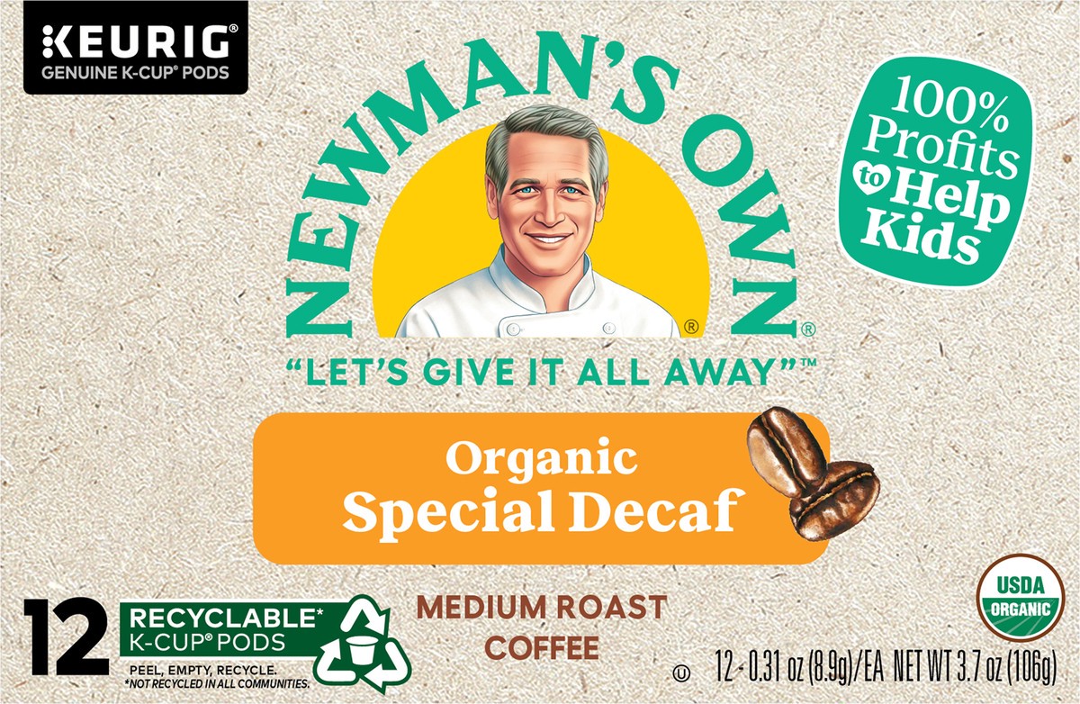 slide 4 of 7, Newman's Own Special Blend Decaf Keurig Single-Serve K-Cup Pods, Medium Roast Coffee, 12 Count, 12 ct