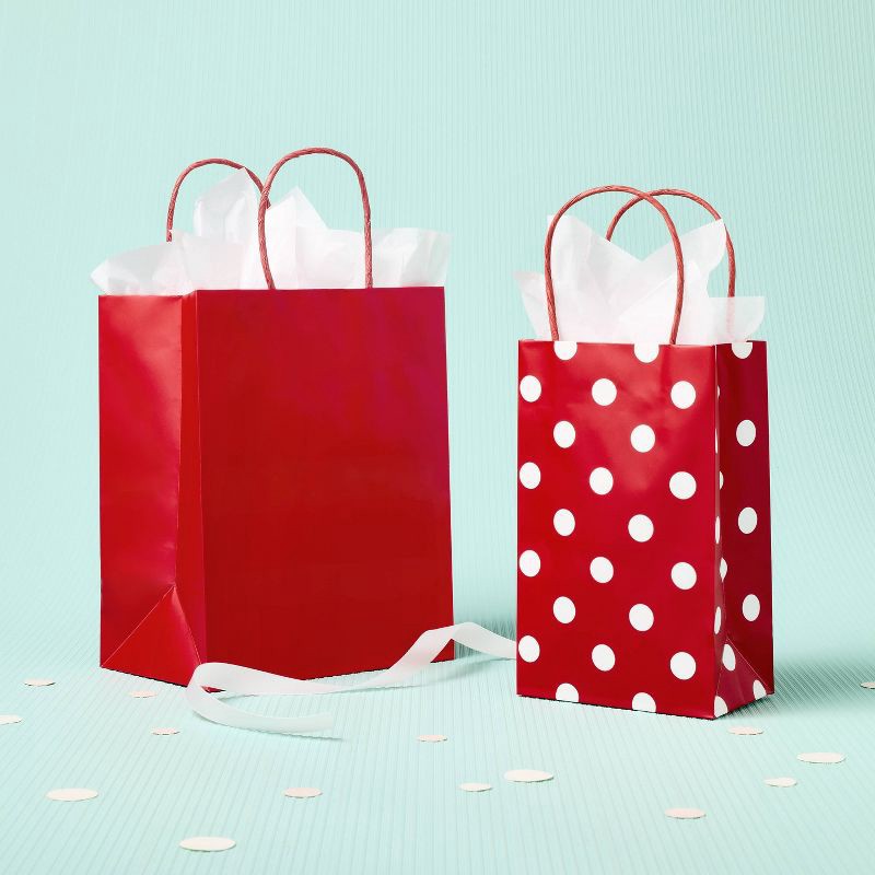 slide 2 of 3, XS Gift BagWhite/Red - Spritz™: Polka Dotted, Holiday Treats & Sweets Carrier, All Occasions, 1 ct