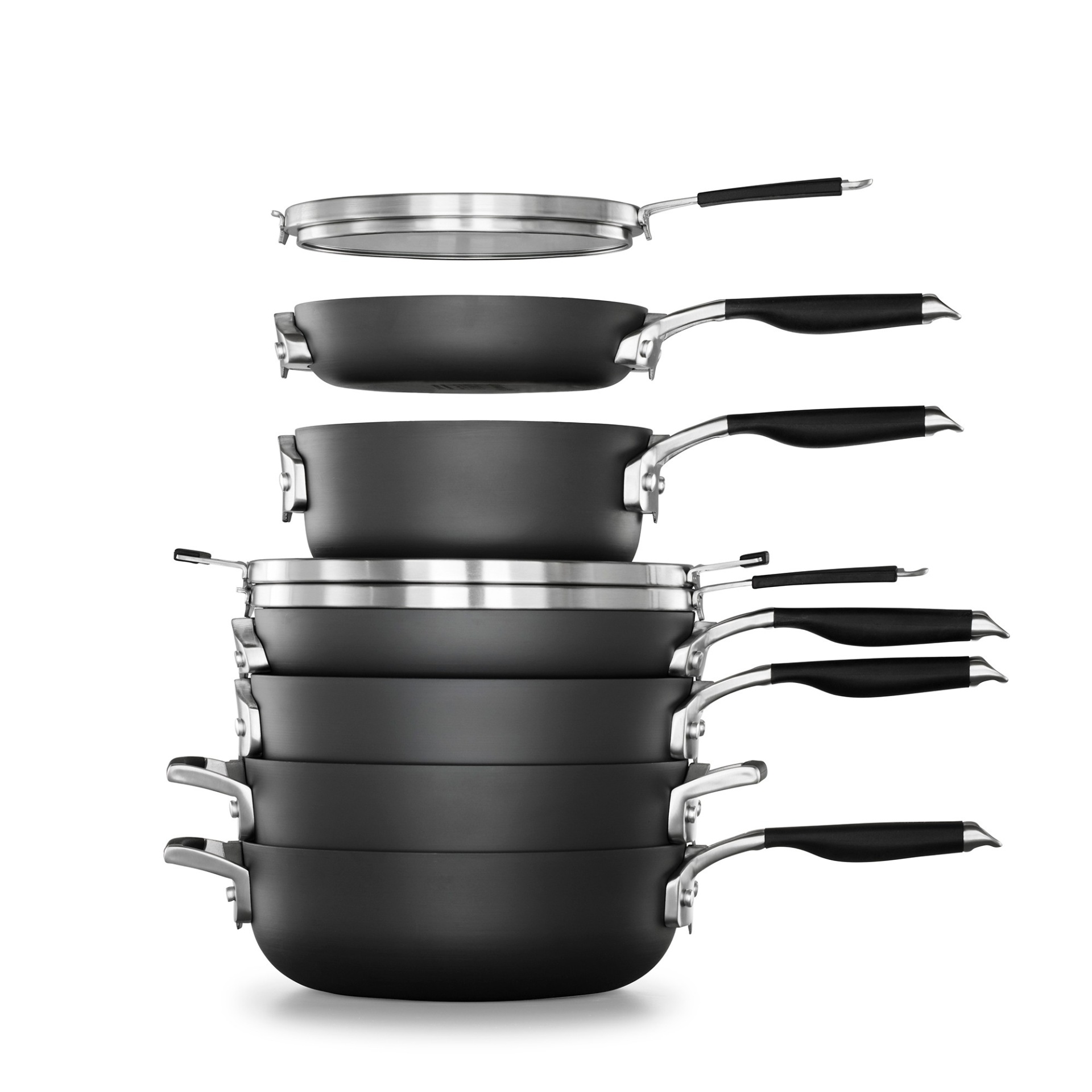 slide 1 of 12, Calphalon Select 9pc Space Saving Hard-Anodized Nonstick Cookware Set, 9 ct