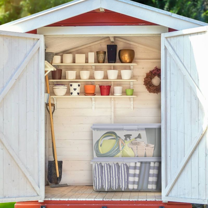 slide 5 of 8, Hefty 113qt Hi-Rise Clear Tub: Plastic Storage Bin with Locking Handles & Snap Closure, Universal Utility Storage, 113 qt