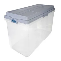 Hefty 113qt Hi-Rise Clear Tub: Plastic Storage Bin with Locking Handles & Snap Closure, Universal Utility Storage
