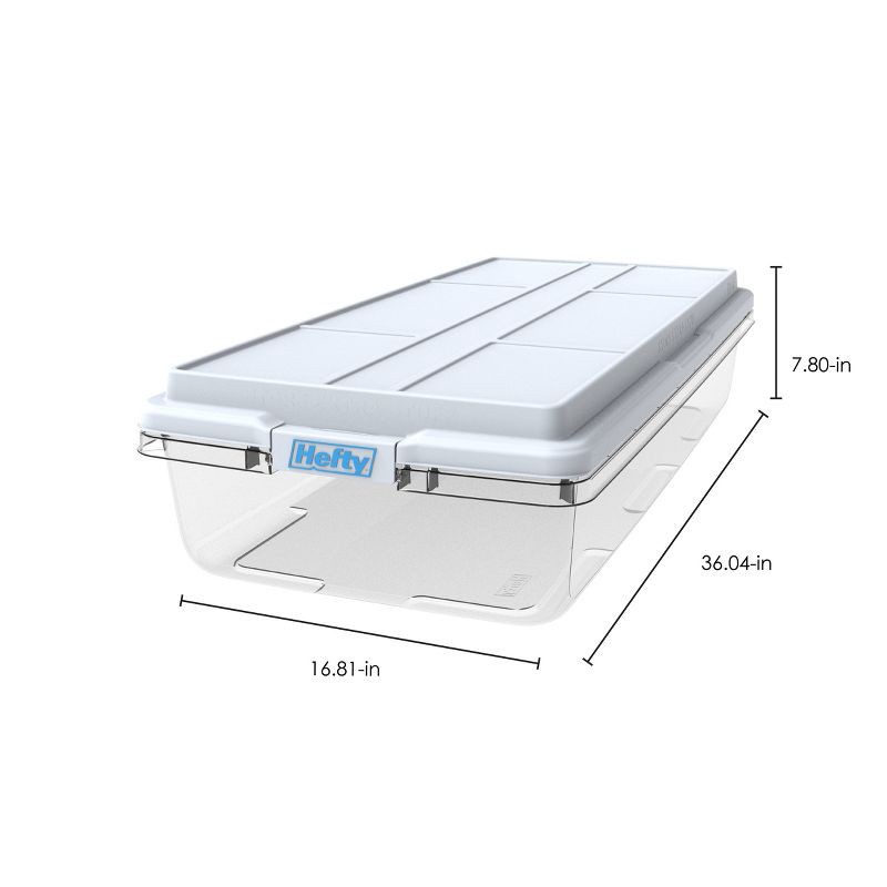 slide 4 of 8, Hefty 63qt Hi-Rise Underbed Clear Storage: Plastic Utility Bin with Locking Handles & Latches, Long Universal Storage, 63 qt