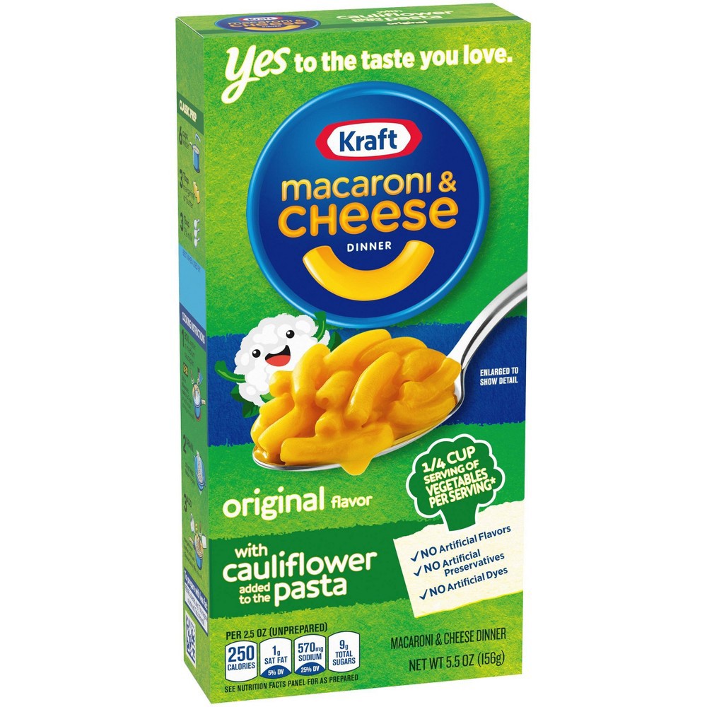 slide 8 of 12, Kraft Original Macaroni & Cheese Dinner with Cauliflower Added to the Pasta, 5.5 oz