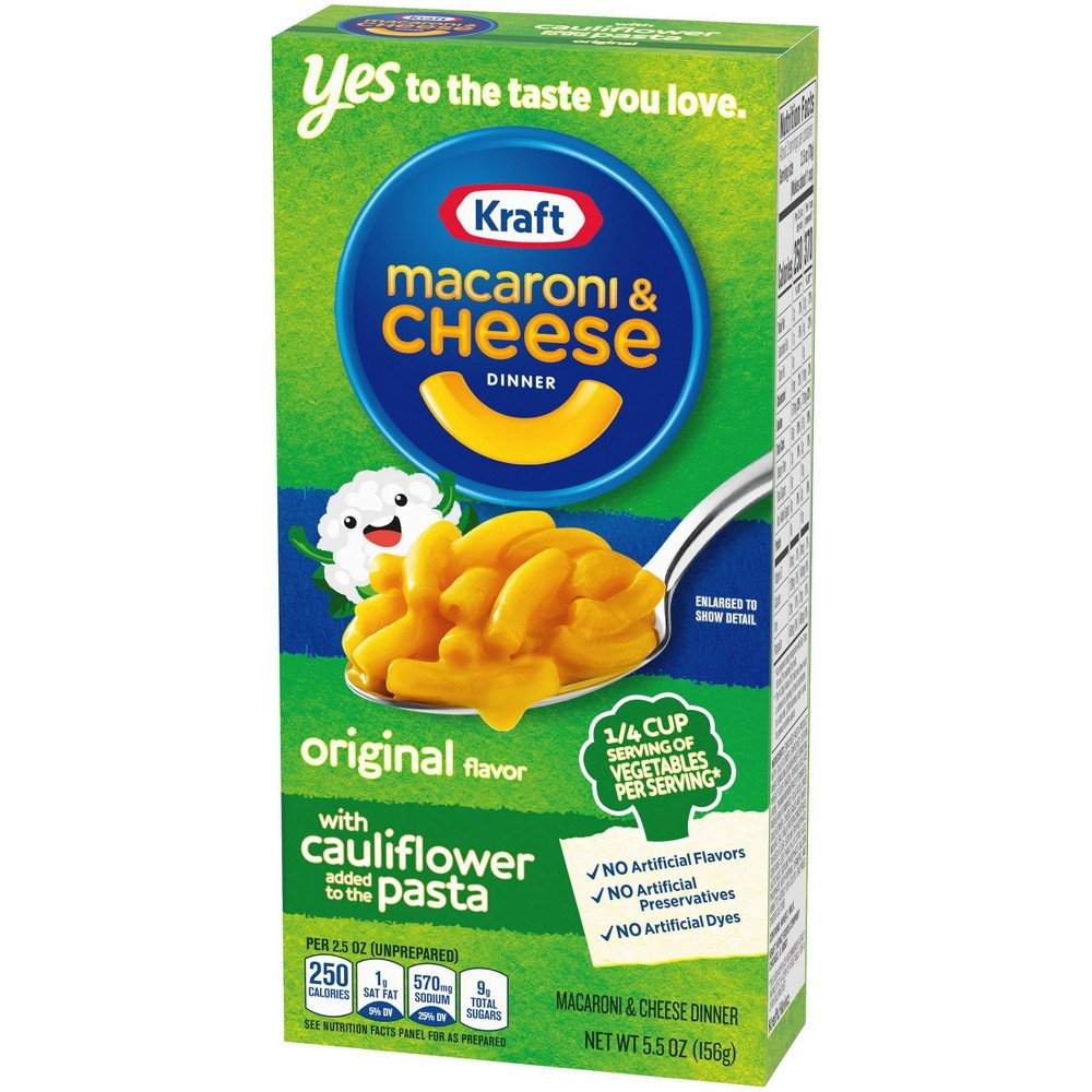 slide 5 of 12, Kraft Original Macaroni & Cheese Dinner with Cauliflower Added to the Pasta, 5.5 oz