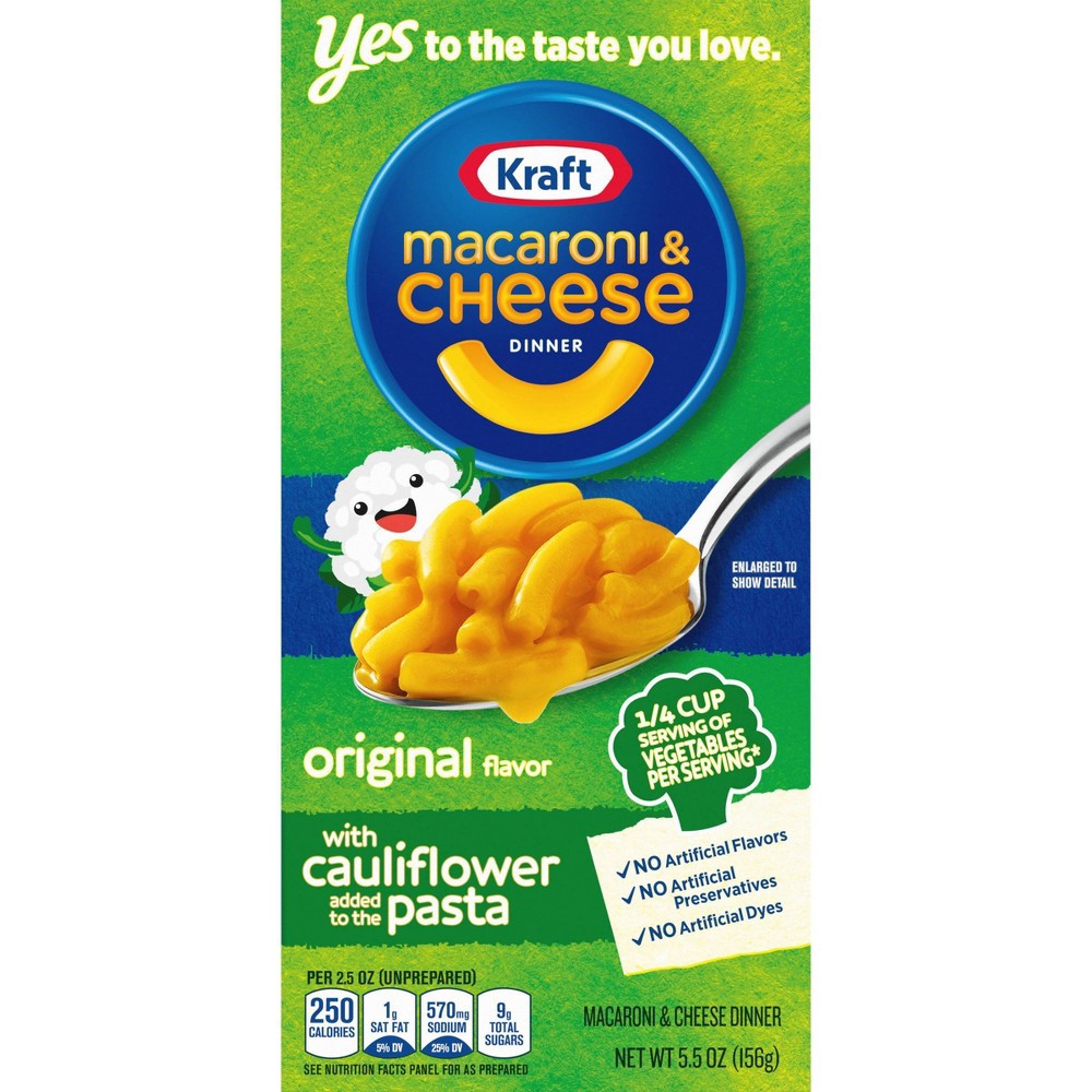 slide 2 of 12, Kraft Original Macaroni & Cheese Dinner with Cauliflower Added to the Pasta, 5.5 oz