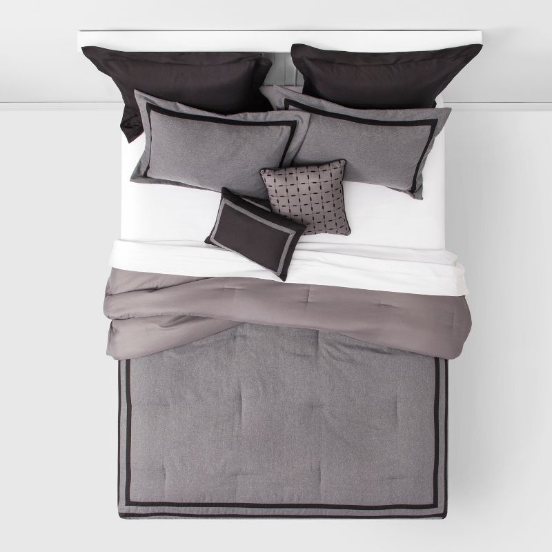 slide 2 of 4, 8pc King Applique Border Comforter Set Gray/Black - Threshold™: Polyester Herringbone, OEKO-TEX Certified, 8 ct