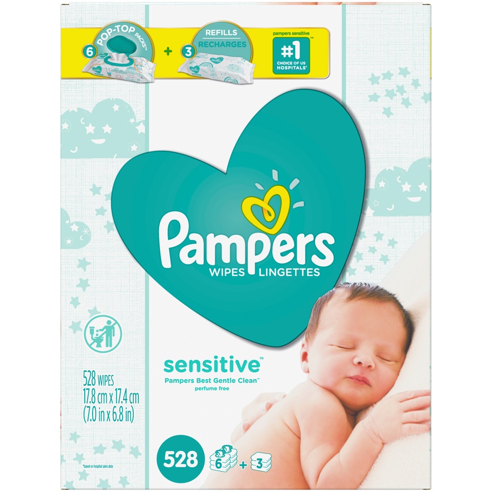 slide 1 of 6, Pampers Sensitive Baby Wipes, Combo Pack, 528 ct