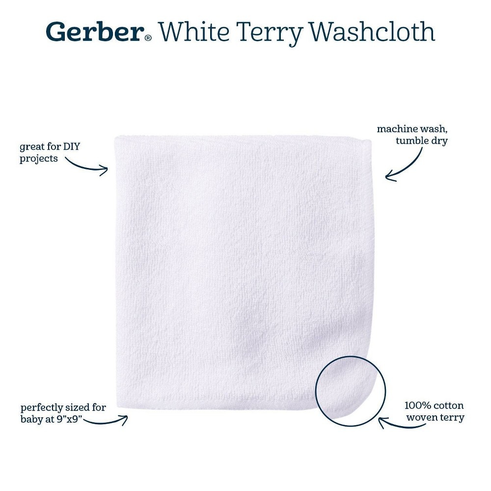 slide 2 of 3, Gerber Baby Cotton Washcloths - White, 10 ct