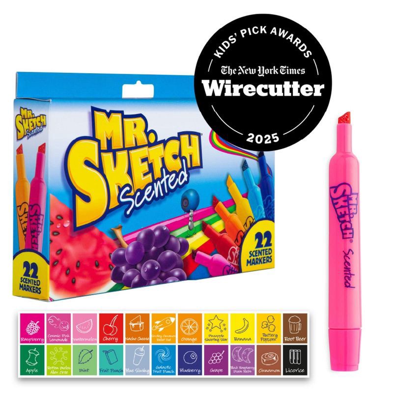 slide 2 of 6, Mr. Sketch 22pk Scented Markers Chisel Tip: Bold Artist Markers for Kids, Multicolored School Supplies, Ages 3+, 22 ct