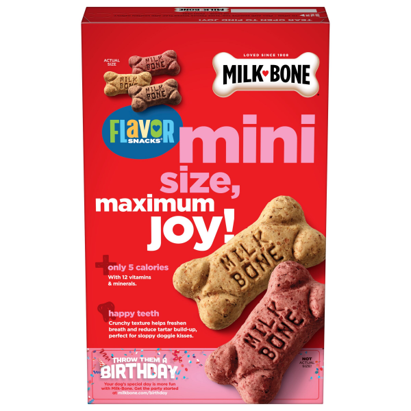 slide 2 of 19, Milk-Bone Mini's Dog Treat Biscuits with Bacon, Chicken & Beef Flavor Snacks - 15oz, 15 oz