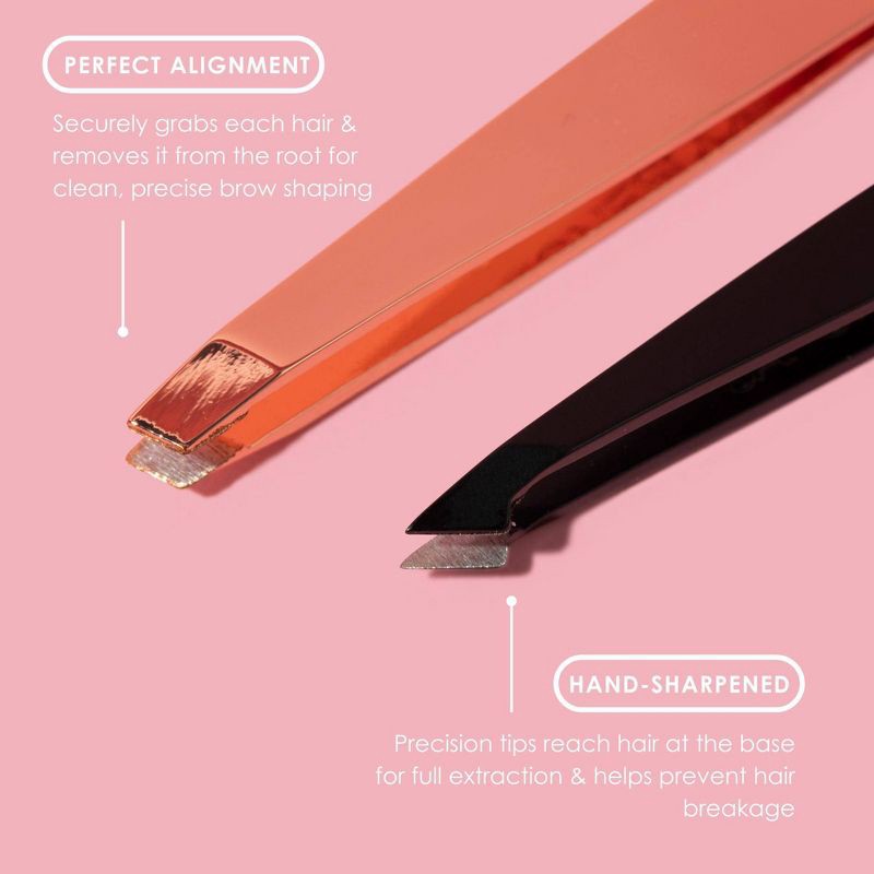 slide 3 of 8, JAPONESQUE Pointed-Slant & Slant Tweezers - Rose Gold, 1 ct