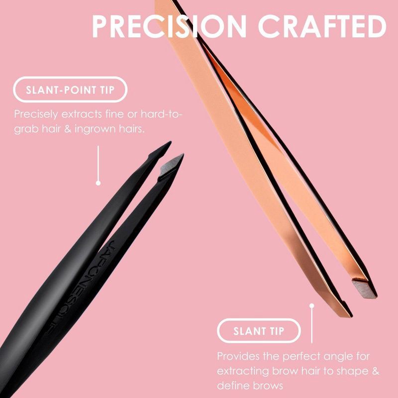 slide 4 of 8, JAPONESQUE Pointed-Slant & Slant Tweezers - Rose Gold, 1 ct