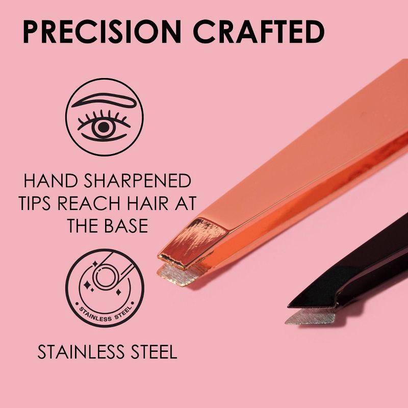 slide 5 of 9, JAPONESQUE Pointed-Slant & Slant Tweezers - Rose Gold, 1 ct