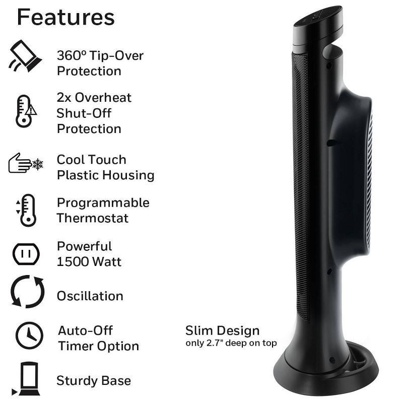 slide 9 of 9, Honeywell Slim Ceramic Tower Heater Black, 1 ct