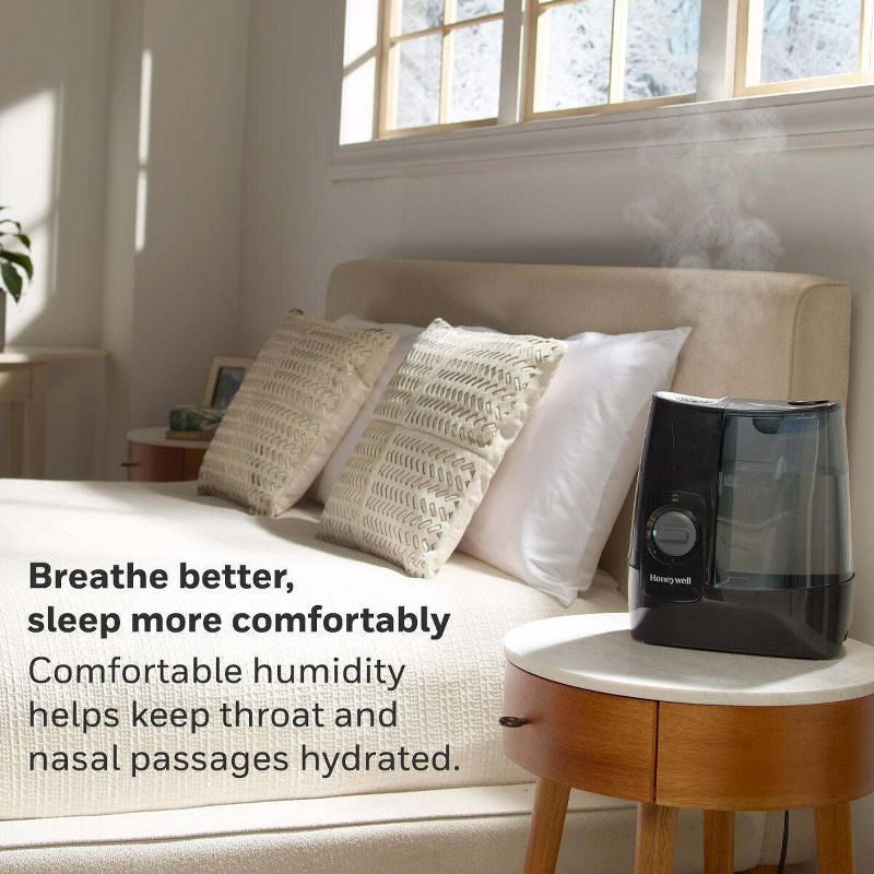 slide 3 of 8, Honeywell HWM845 Warm Mist Humidifier with Essential Oil Cup Filter Free Black: Quiet Operation, 24-Hour Run Time, ETL Listed, 1 ct