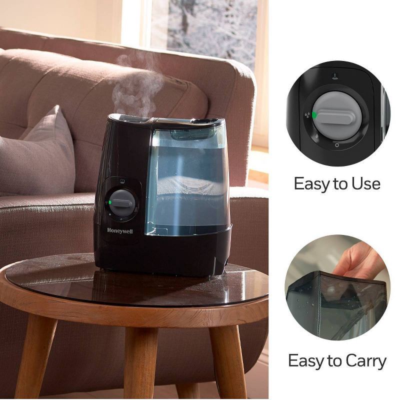 slide 7 of 8, Honeywell HWM845 Warm Mist Humidifier with Essential Oil Cup Filter Free Black: Quiet Operation, 24-Hour Run Time, ETL Listed, 1 ct